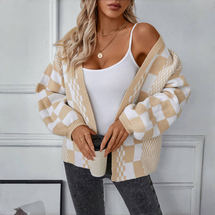 Casual Plaid Knitted Cardigan