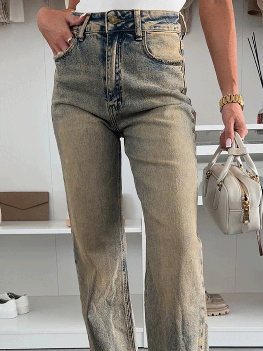 Casual Washed Slim Stretch Straight Wide-Leg Jeans