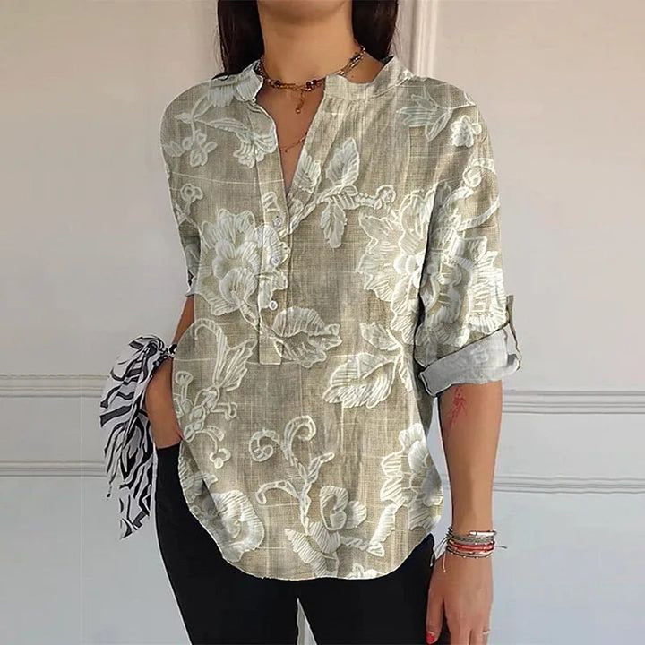 【Long Sleeve】Vintage Floral Print Blouse