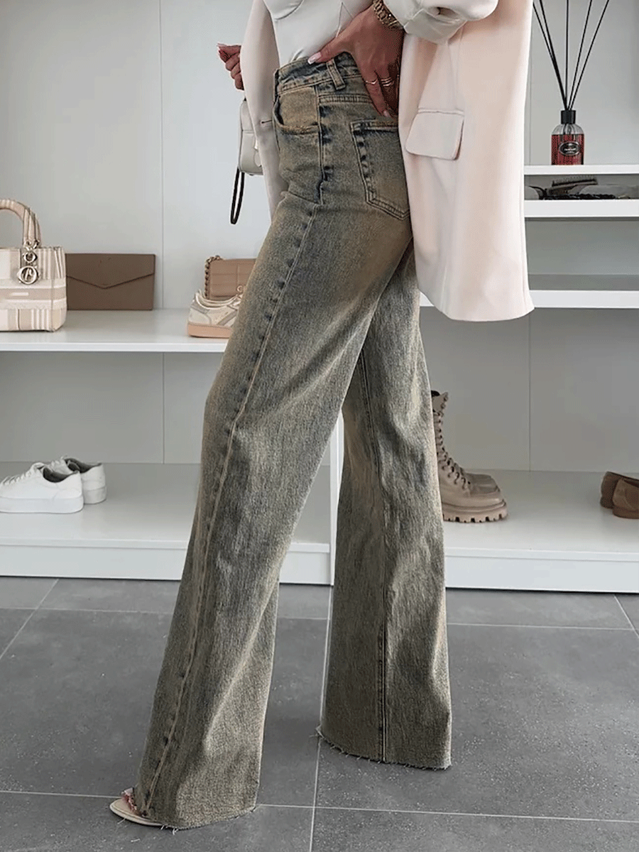 Casual Washed Slim Stretch Straight Wide-Leg Jeans