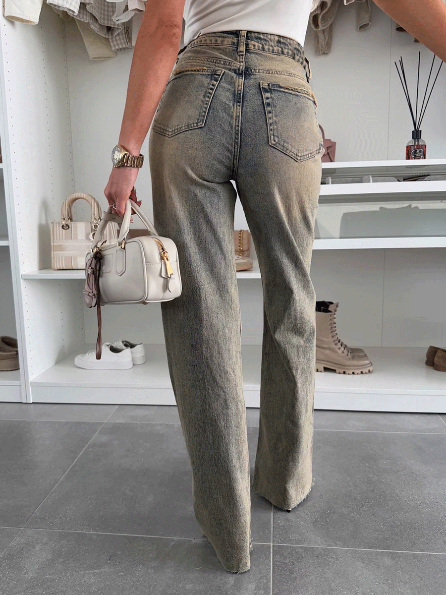 Casual Washed Slim Stretch Straight Wide-Leg Jeans
