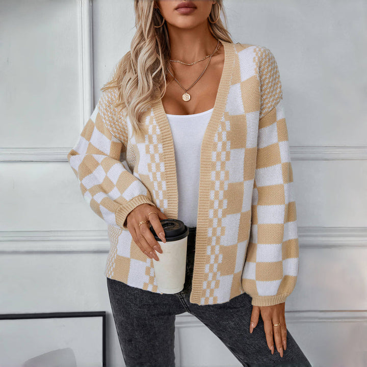 Casual Plaid Knitted Cardigan