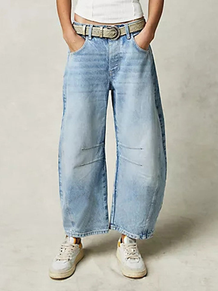 Women's Casual Loose Mid-Rise Tube Jeans