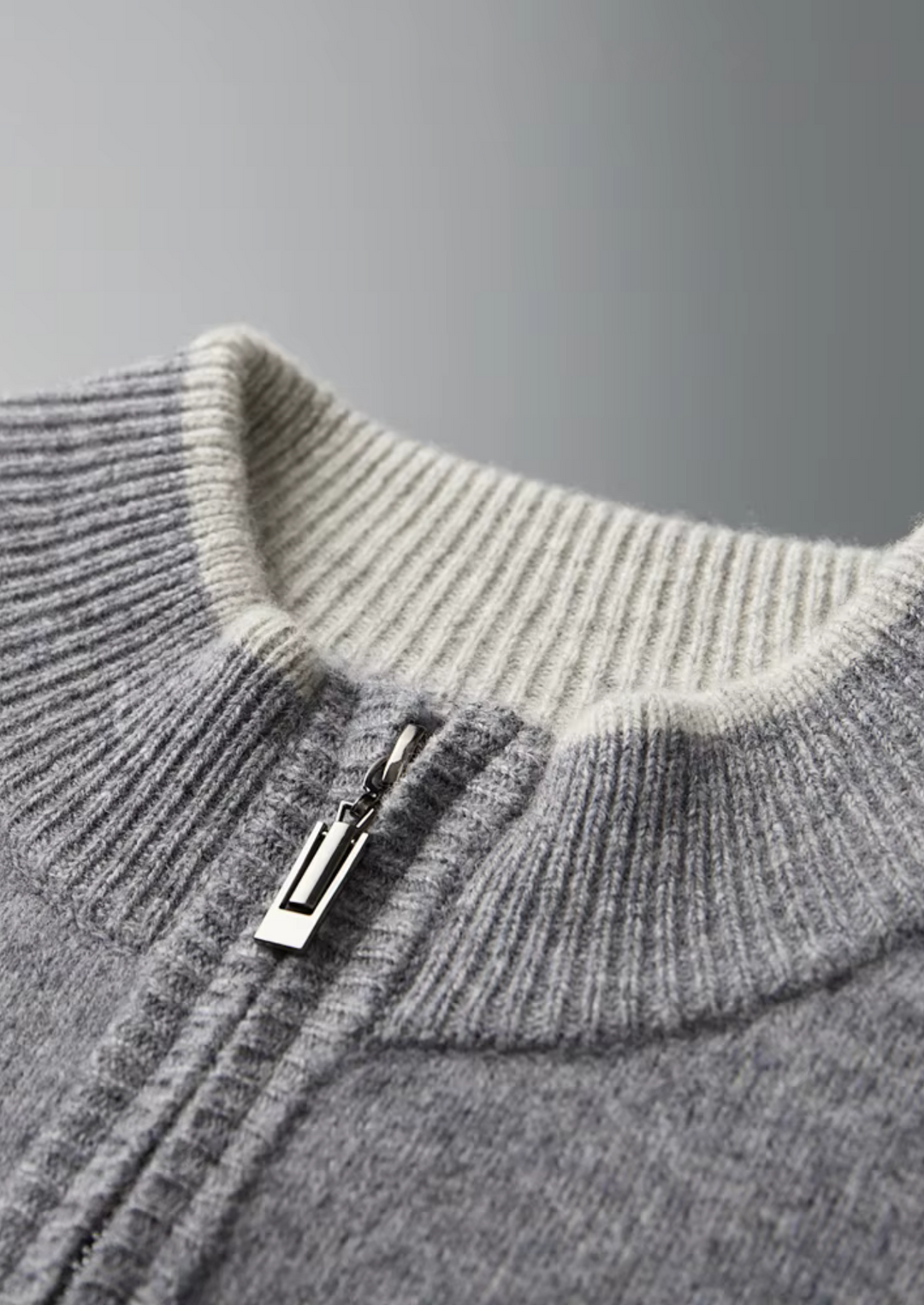 MERINO ZIP TWO-TONE CARDIGAN