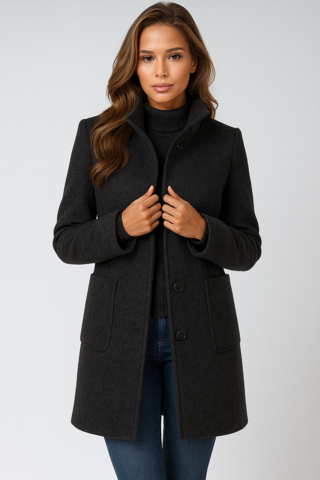 Mary | High Collar Jacket in Wool Blend