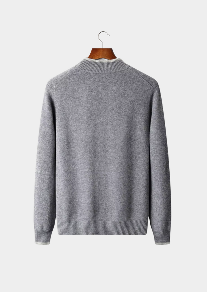 MERINO ZIP TWO-TONE CARDIGAN