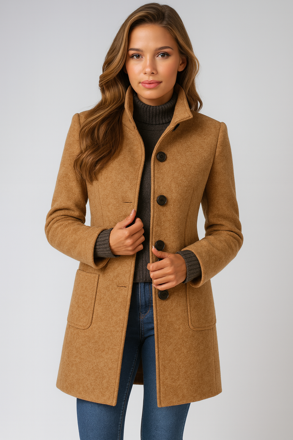 Mary | High Collar Jacket in Wool Blend