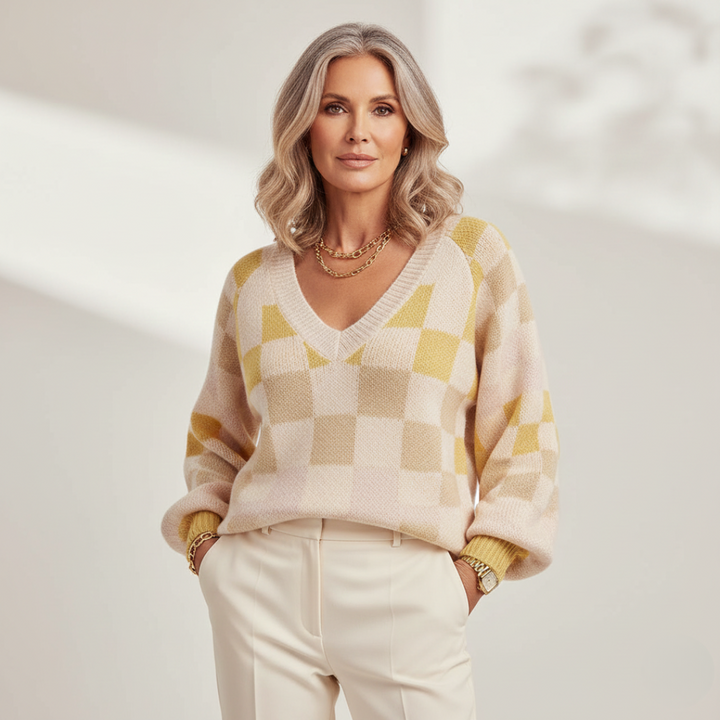 Evelyn | Contrast Colour Plaid Sweater