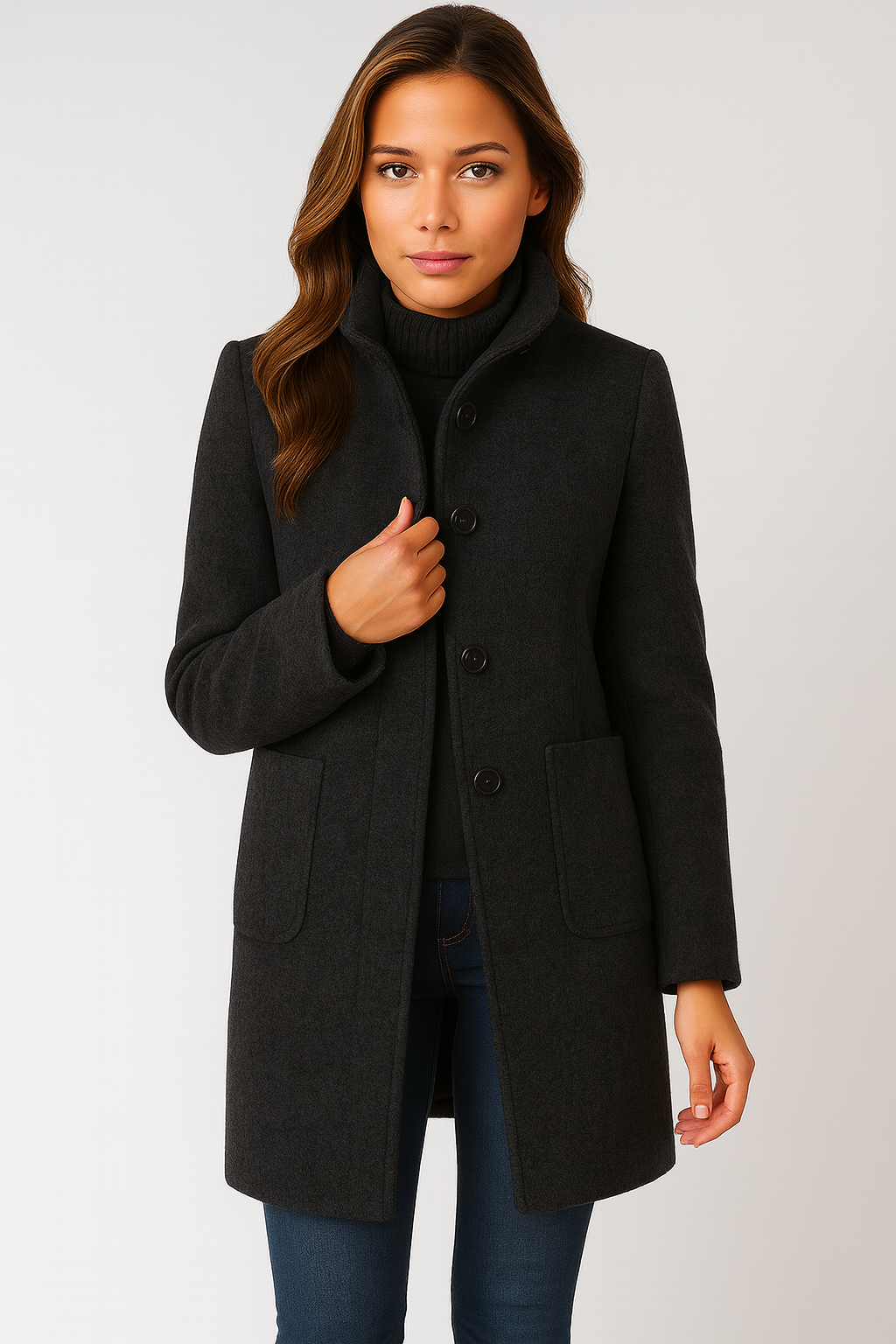 Mary | High Collar Jacket in Wool Blend